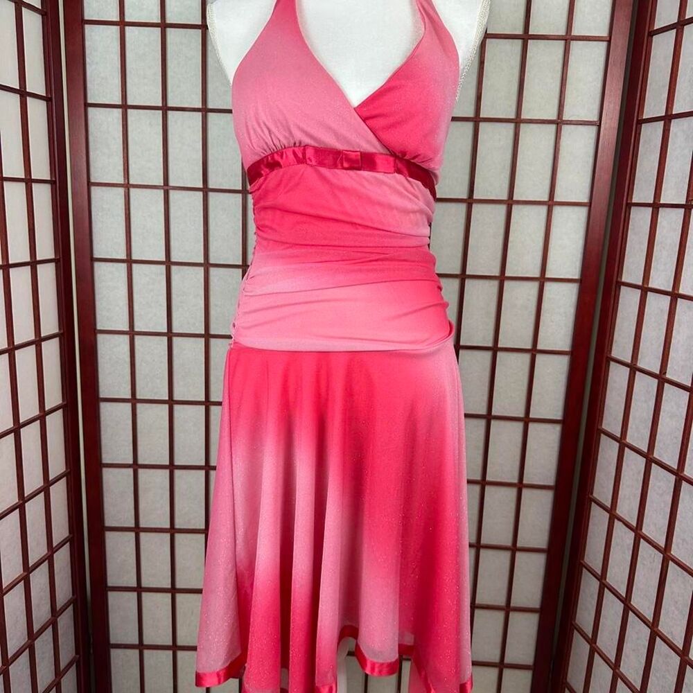 Y2K City Triangles Pink Romantic Glitter Ombré Sparkle Halter Fairy Dress M